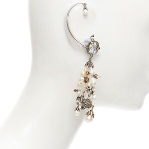 ALEXANDER MCQUEEN crystal jewel pearl bead crystal skull cuff dangling earring